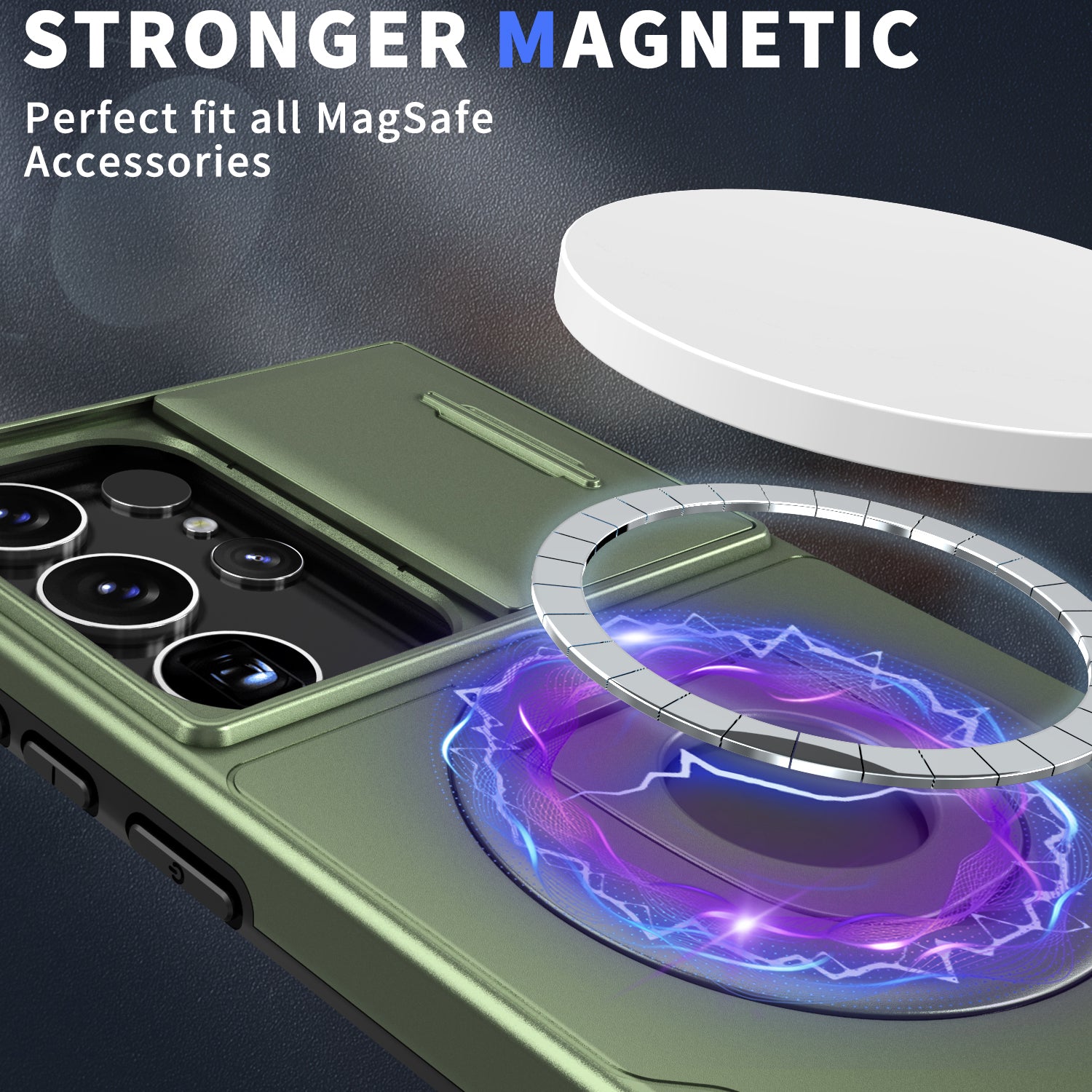 For Samsung Galaxy S23 Ultra Magnetic Phone Case N52 Magnet+PC+TPU Drop-resistant Kickstand Cover - Blackish Green For Samsung Galaxy S23 Ultra Magnetic Phone Case N52 Magnet+PC+TPU Drop-resistant Kickstand Cover - Blackish Green